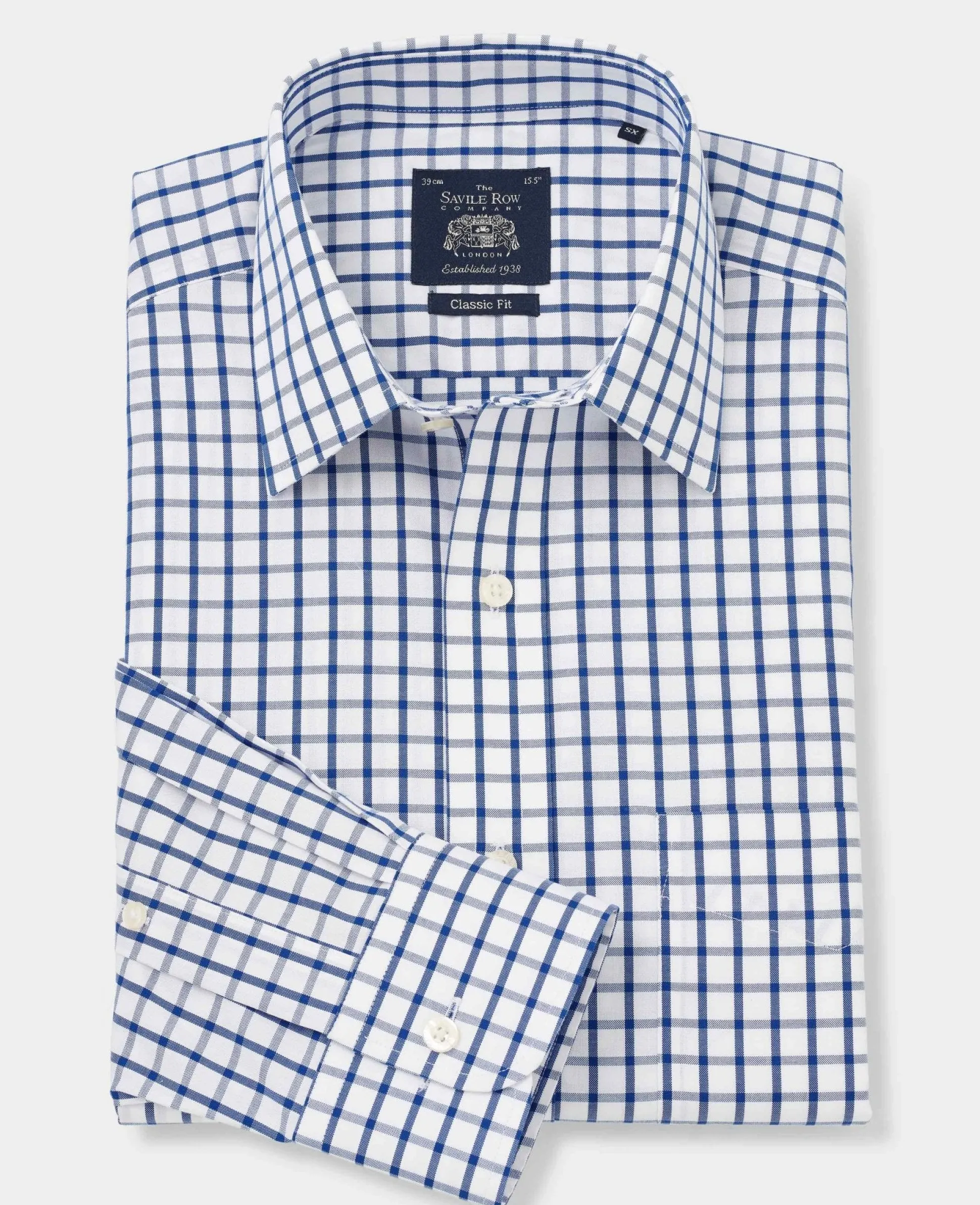 White Blue Check Classic Fit Non-Iron Formal Shirt - Single Cuff