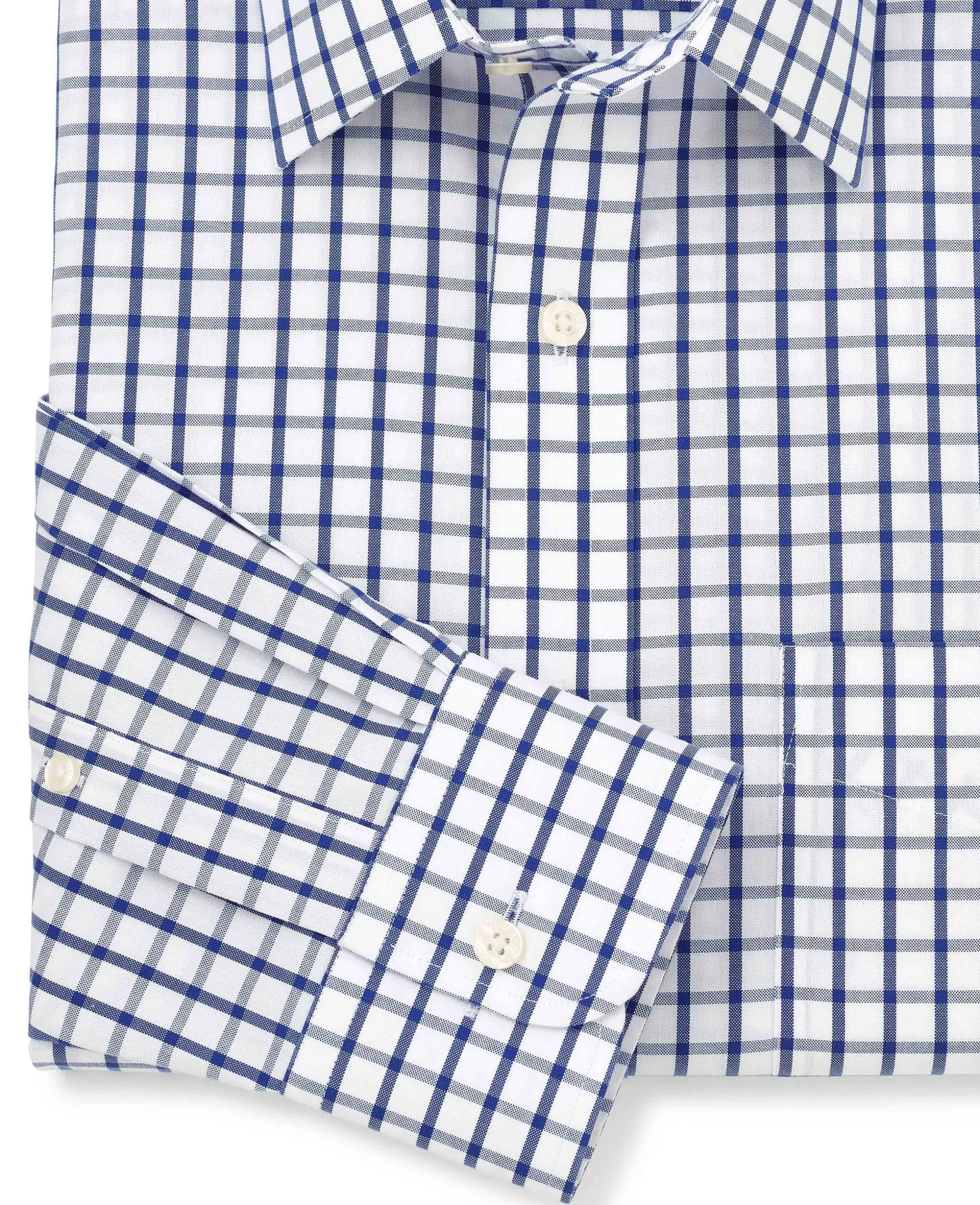 White Blue Check Classic Fit Non-Iron Formal Shirt - Single Cuff