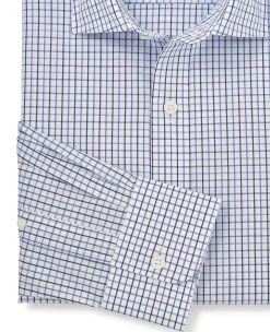 White Blue Cotton Poplin Slim Fit Check Formal Shirt - Single Cuff