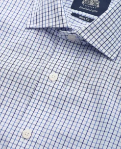 White Blue Cotton Poplin Slim Fit Check Formal Shirt - Single Cuff