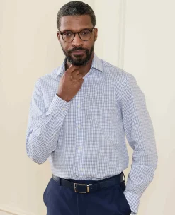 White Blue Cotton Poplin Slim Fit Check Formal Shirt - Single Cuff