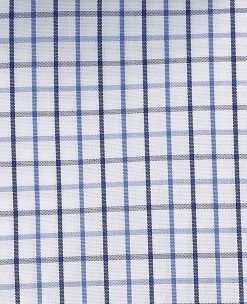 White Blue Cotton Poplin Slim Fit Check Formal Shirt - Single Cuff