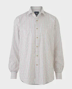 White Burgundy Cotton Tattersall Check Slim Fit Formal Shirt - Single Cuff