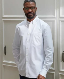 White Button-Down Classic Fit Oxford Shirt - Stripe Contrast Detail