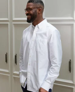 White Button-Down Classic Fit Oxford Shirt - Stripe Contrast Detail