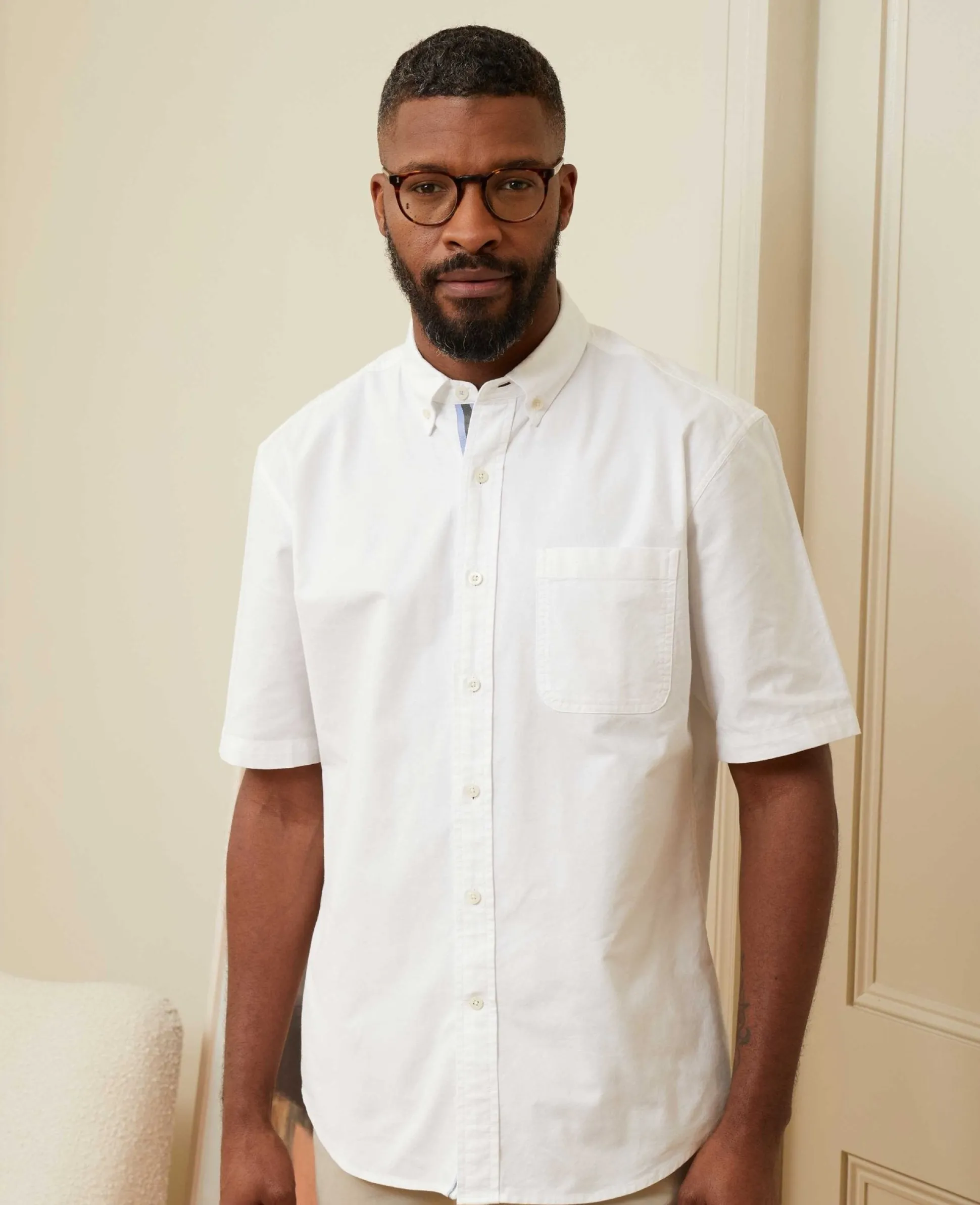 White Classic Fit Short Sleeve Oxford Shirt