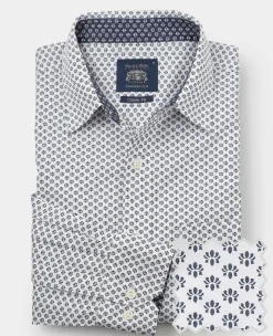 White Cotton Classic Fit Printed Casual Shirt