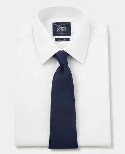 White Cotton Herringbone Classic Fit Formal Shirt - Double Cuff