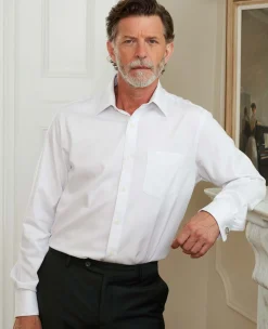 White Cotton Herringbone Classic Fit Formal Shirt - Double Cuff