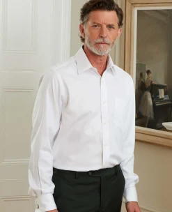 White Cotton Herringbone Classic Fit Formal Shirt - Double Cuff
