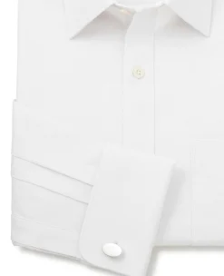 White Cotton Herringbone Classic Fit Formal Shirt - Double Cuff