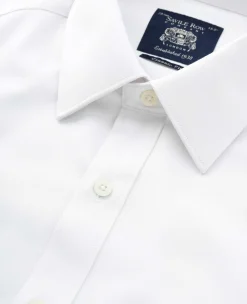 White Cotton Herringbone Classic Fit Formal Shirt - Double Cuff