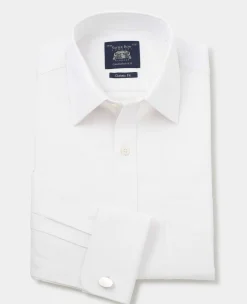 White Cotton Herringbone Classic Fit Formal Shirt - Double Cuff