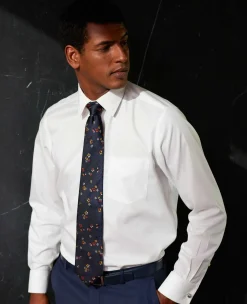 White Cotton Herringbone Classic Fit Formal Shirt - Double Cuff
