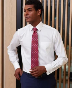 White Cotton Herringbone Classic Fit Formal Shirt - Double Cuff