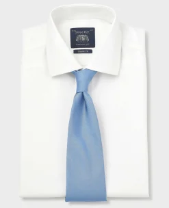 White Cotton Herringbone Classic Fit Non-Iron Shirt - Single Cuff