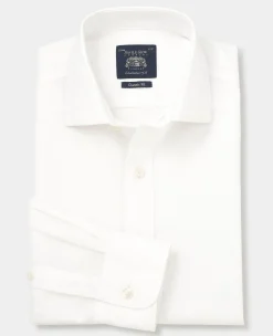 White Cotton Herringbone Classic Fit Non-Iron Shirt - Single Cuff