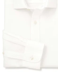 White Cotton Herringbone Classic Fit Non-Iron Shirt - Single Cuff