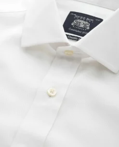 White Cotton Herringbone Classic Fit Non-Iron Shirt - Single Cuff
