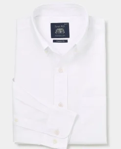 White Cotton Poplin Classic Fit Button-Down Smart Casual Shirt