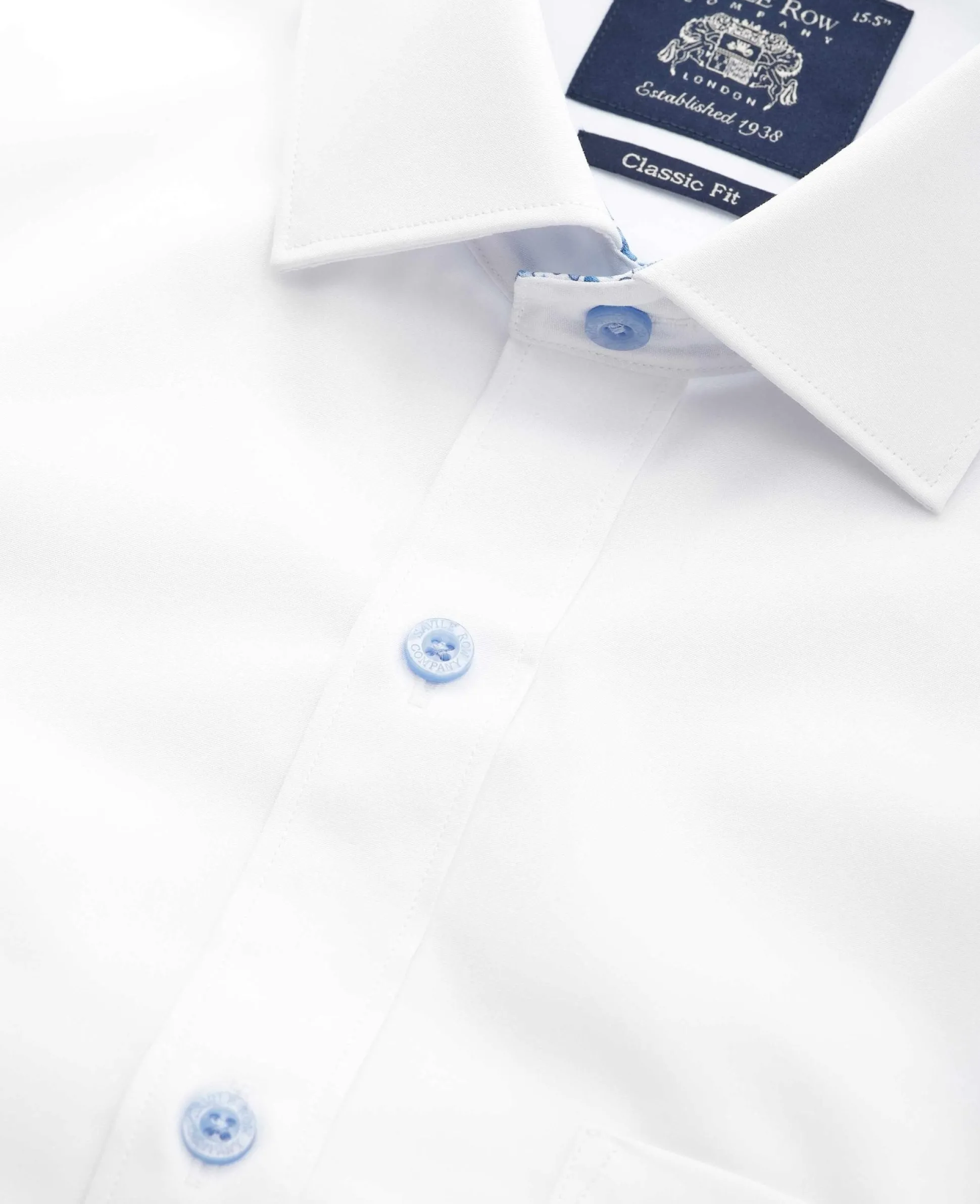White Cotton Poplin Contrast Button Floral Trim Classic Fit Formal Shirt - Single Cuff