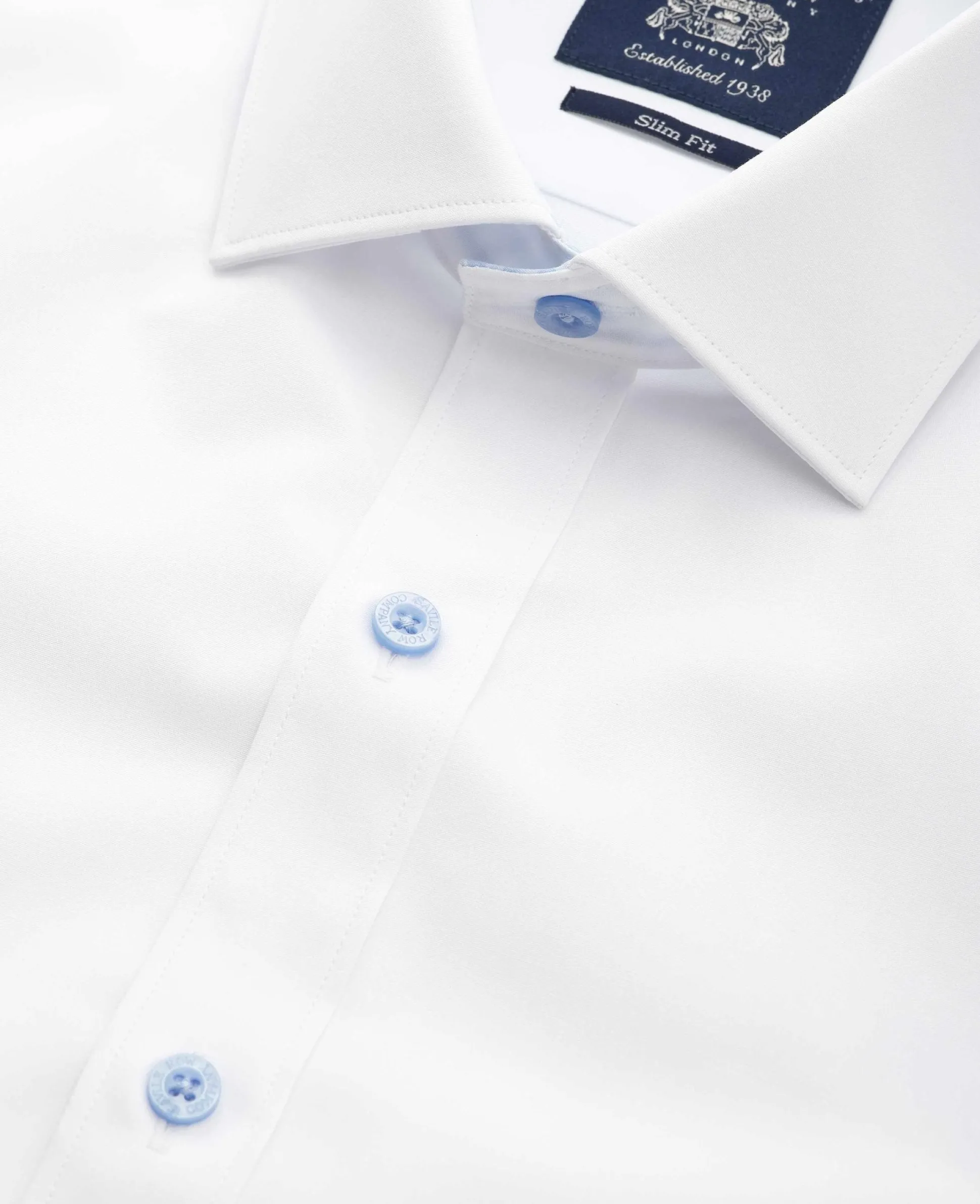 White Cotton Poplin Contrast Button Gingham Trim Slim Fit Formal Shirt - Single Cuff