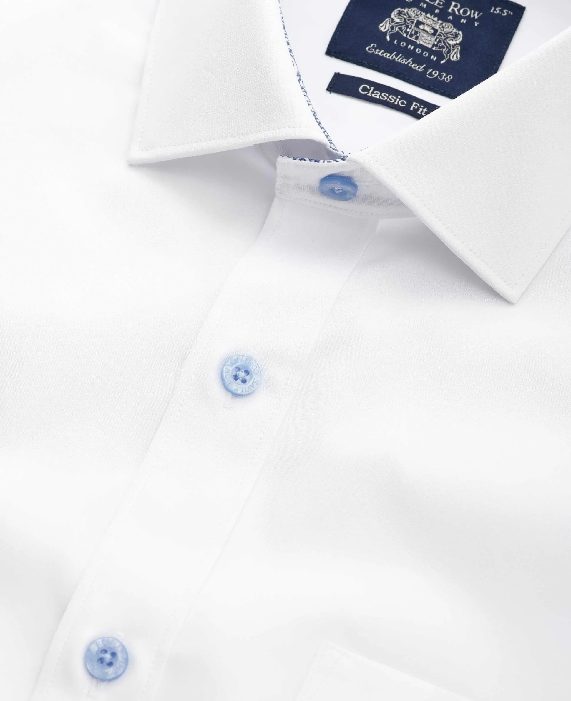 White Cotton Poplin Contrast Button Paisley Trim Classic Fit Formal Shirt - Single Cuff