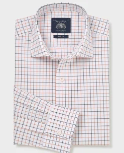 White Cotton Poplin Slim Fit Check Formal Shirt - Single Cuff