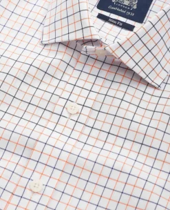 White Cotton Poplin Slim Fit Check Formal Shirt - Single Cuff