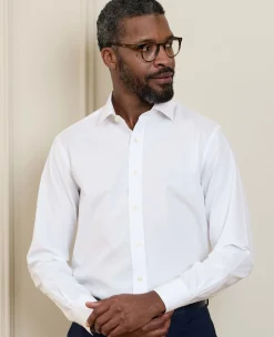 White Cotton Poplin Slim Fit Non-Iron Shirt - Single or Double Cuff