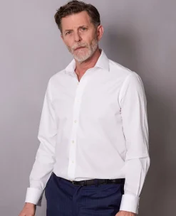 White Cotton Poplin Slim Fit Non-Iron Shirt - Single or Double Cuff