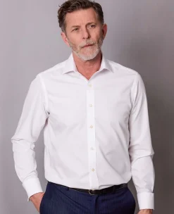 White Cotton Poplin Slim Fit Non-Iron Shirt - Single or Double Cuff
