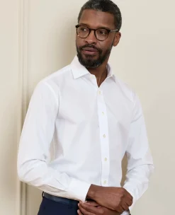 White Cotton Poplin Slim Fit Non-Iron Shirt - Single or Double Cuff