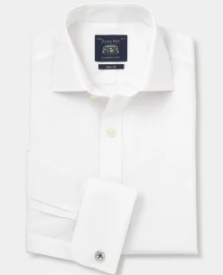White Cotton Poplin Slim Fit Non-Iron Shirt - Single or Double Cuff