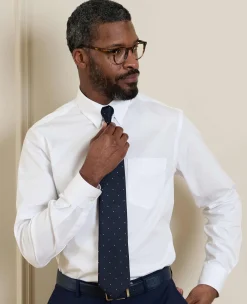 White Cotton Poplin Tab Collar Classic Fit Formal Shirt - Single Cuff