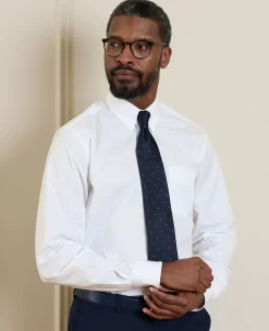 White Cotton Poplin Tab Collar Classic Fit Formal Shirt - Single Cuff