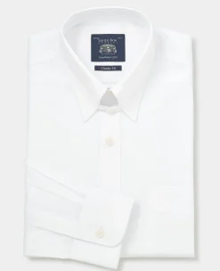 White Cotton Poplin Tab Collar Classic Fit Formal Shirt - Single Cuff