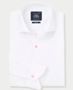 White Cotton Slim Fit Smart-Casual Shirt With Contrast Buttons - Single Cuff