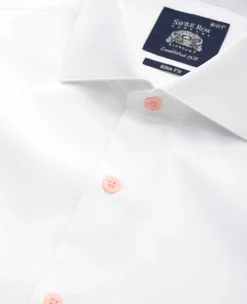 White Cotton Slim Fit Smart-Casual Shirt With Contrast Buttons - Single Cuff