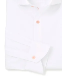 White Cotton Slim Fit Smart-Casual Shirt With Contrast Buttons - Single Cuff