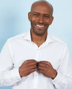 White Cotton Slim Fit Smart-Casual Shirt With Contrast Buttons - Single Cuff