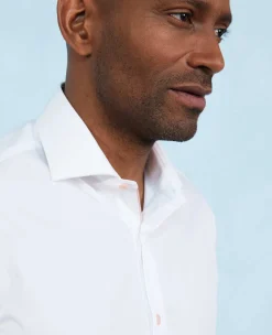 White Cotton Slim Fit Smart-Casual Shirt With Contrast Buttons - Single Cuff