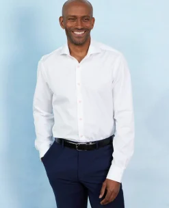White Cotton Slim Fit Smart-Casual Shirt With Contrast Buttons - Single Cuff