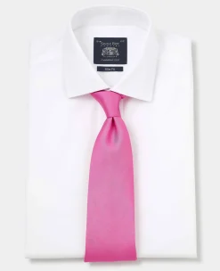 White Cotton Twill Slim Fit Non-Iron Shirt - Single Cuff