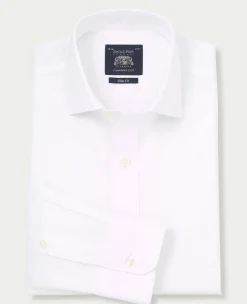 White Cotton Twill Slim Fit Non-Iron Shirt - Single Cuff