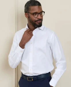 White Cotton Twill Slim Fit Non-Iron Shirt - Single Cuff