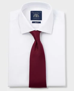 White Fine Herringbone Cotton Slim Fit Formal Shirt - Single Cuff