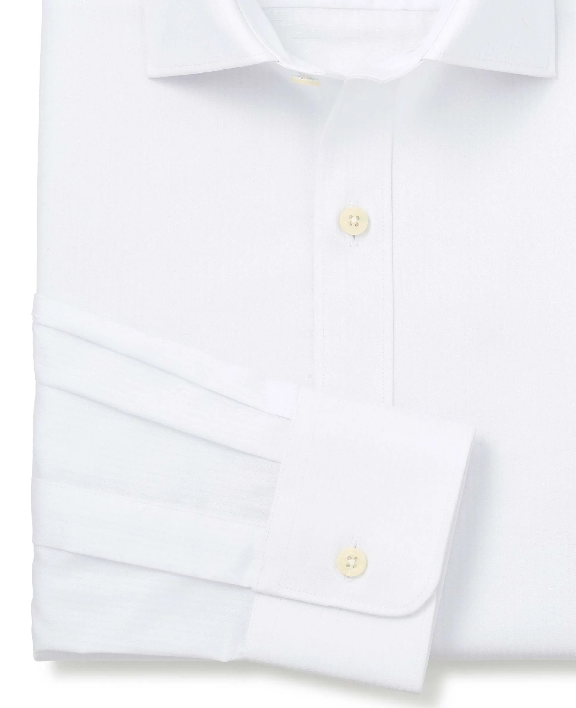 White Fine Herringbone Cotton Slim Fit Formal Shirt - Single Cuff