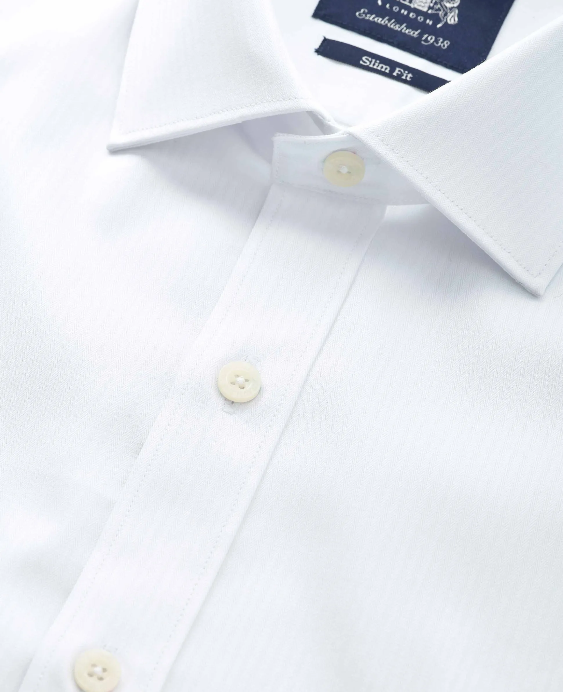 White Fine Herringbone Cotton Slim Fit Formal Shirt - Single Cuff