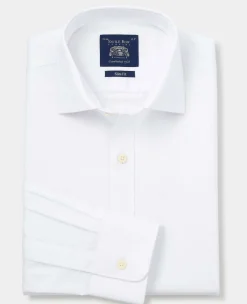 White Fine Herringbone Cotton Slim Fit Formal Shirt - Single Cuff